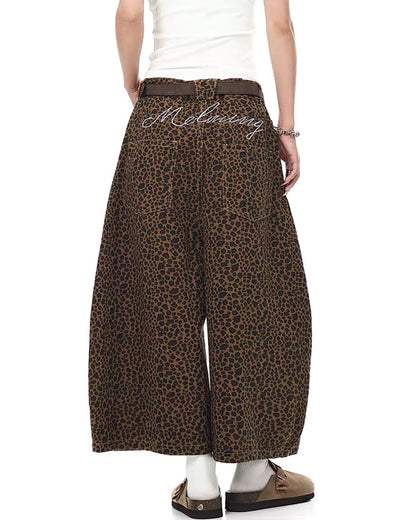 Unisex Vintage Baggy Embroidered leopard jorts