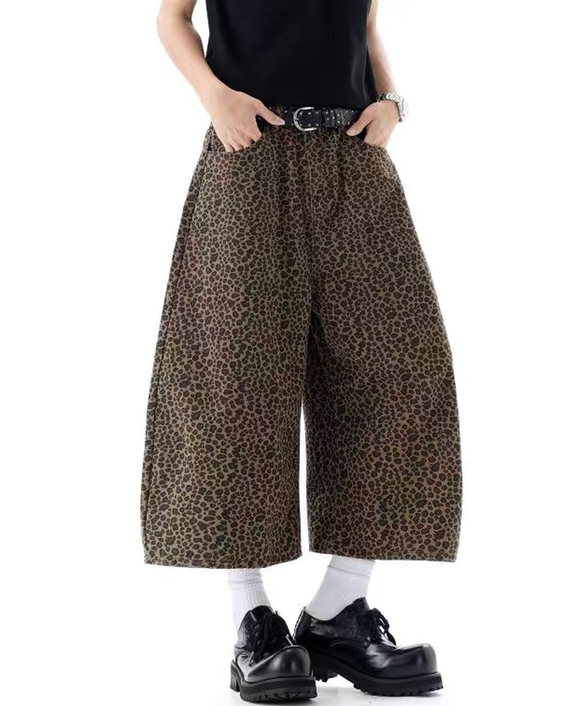 Unisex Vintage Baggy Embroidered leopard jorts