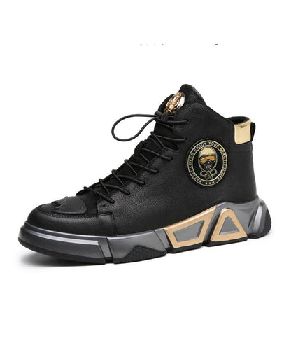 Motorcycle Leather High-top Cargo Shoes - Techwear Official