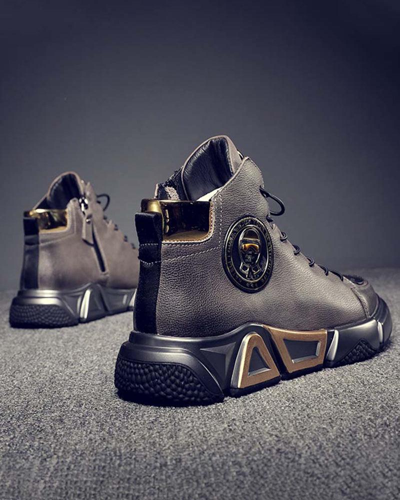 Motorcycle Leather High-top Cargo Shoes - Techwear Official