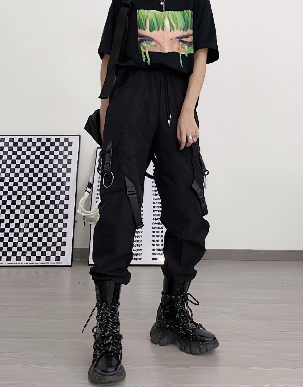 Techwear Ribbon Black Women Cargo Pants – Techwear Official