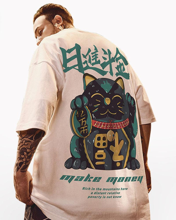 Oversize Streetwear Lucky Cat T-Shirt - Techwear Official