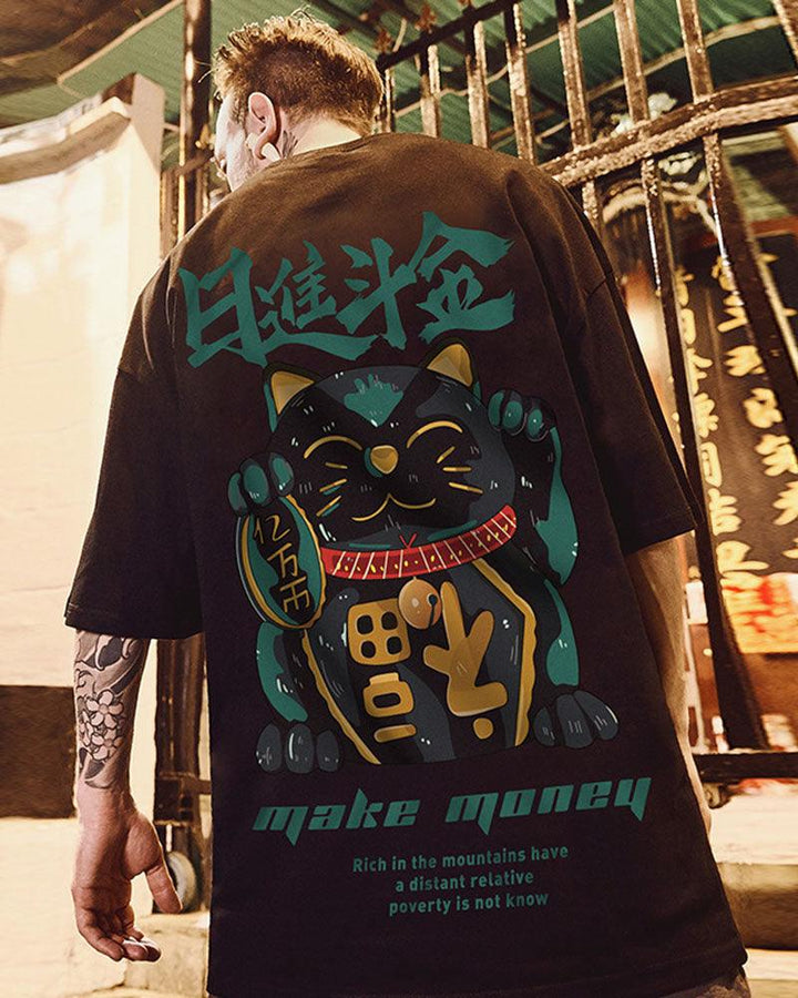 Oversize Streetwear Lucky Cat T-Shirt - Techwear Official