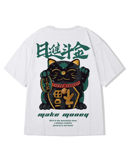Oversize Streetwear Lucky Cat T-Shirt - Techwear Official