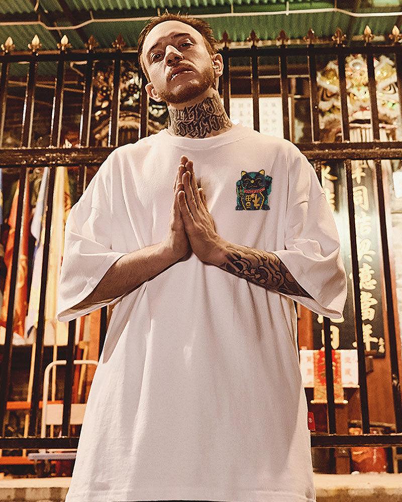 Oversize Streetwear Lucky Cat Graphic T-Shirt – Techwear Official