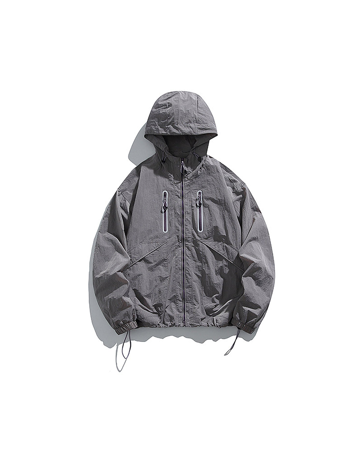 Rose Ash hooded softshell windbreaker jacket flat lay front, ghost mannequin, white background