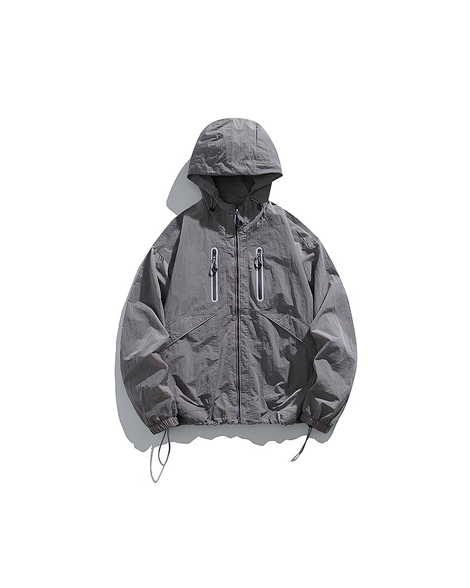Rose Ash hooded softshell windbreaker jacket flat lay front, ghost mannequin, white background