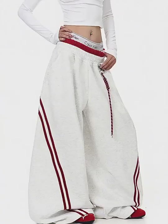Muted gray and black striped wide-leg sweatpants product video - Techwearofficial