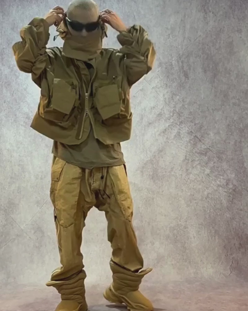 Functional Wasteland-Style 3D-Collar Hooded Jacket