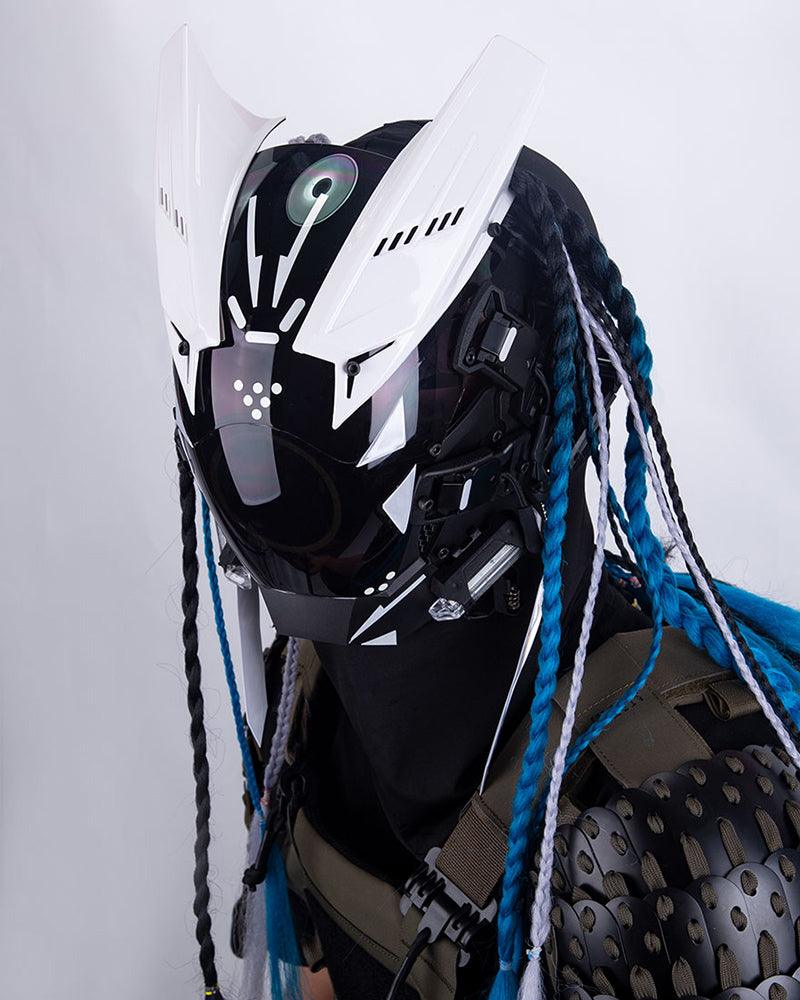 bike helmet with dreads Revenge Warrior Dreadlocks Led Cyberpunk Helmet Mask – Techwear Official
