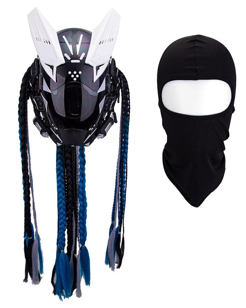 bike helmet with dreads Revenge Warrior Dreadlocks Led Cyberpunk Helmet Mask – Techwear Official