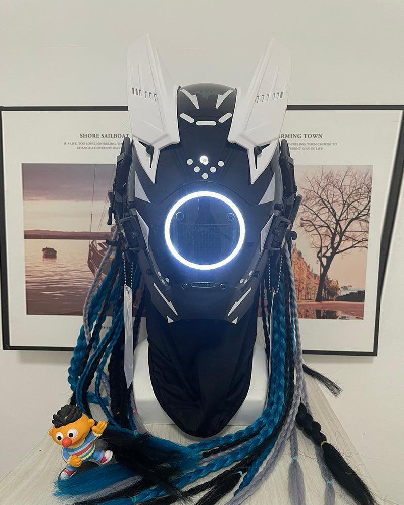 bike helmet with dreads Revenge Warrior Dreadlocks LED Cyberpunk Helmet Mask for Men