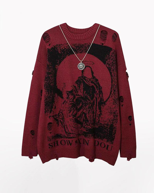 American Flag Sweater Hip Hop Sweater Streetwear Vintage Knitted