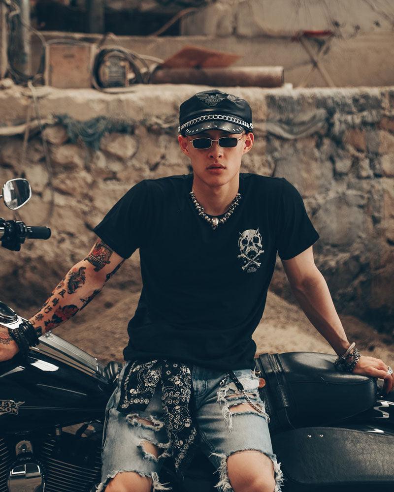 Skull Pioneer Rock Punk T-Shirt - Techwear Official