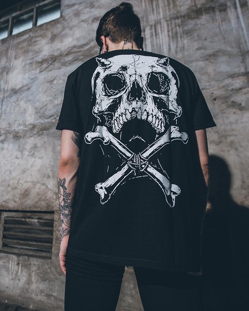 T-shirt Uomo Manica Lunga Punk Skull Savage, Musica Rock Biker, Vari Colori - Foto 3
