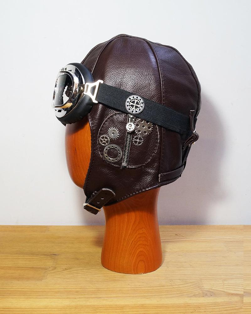 Steampunk Cycling Goggles Genuine Leather Aviator Hat - Techwear Official