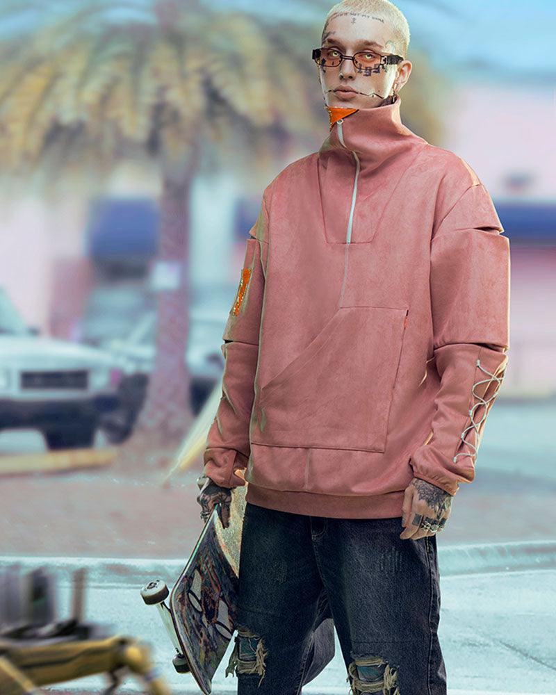 Suede Turtleneck Cyberpunk Hoodie - Techwear Official