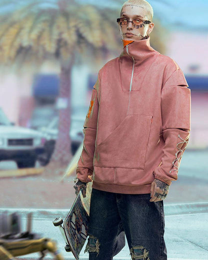 Suede Turtleneck Cyberpunk Hoodie - Techwear Official