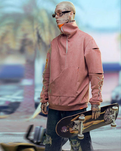 Suede Turtleneck Cyberpunk Hoodie - Techwear Official