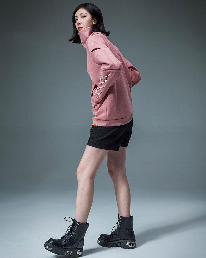 Suede Turtleneck Cyberpunk Hoodie - Techwear Official