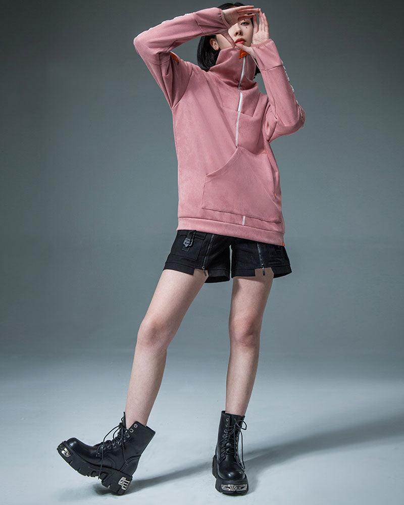 Suede Turtleneck Cyberpunk Hoodie - Techwear Official