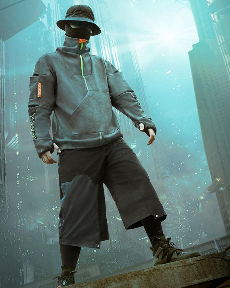 Suede Turtleneck Cyberpunk Hoodie - Techwear Official