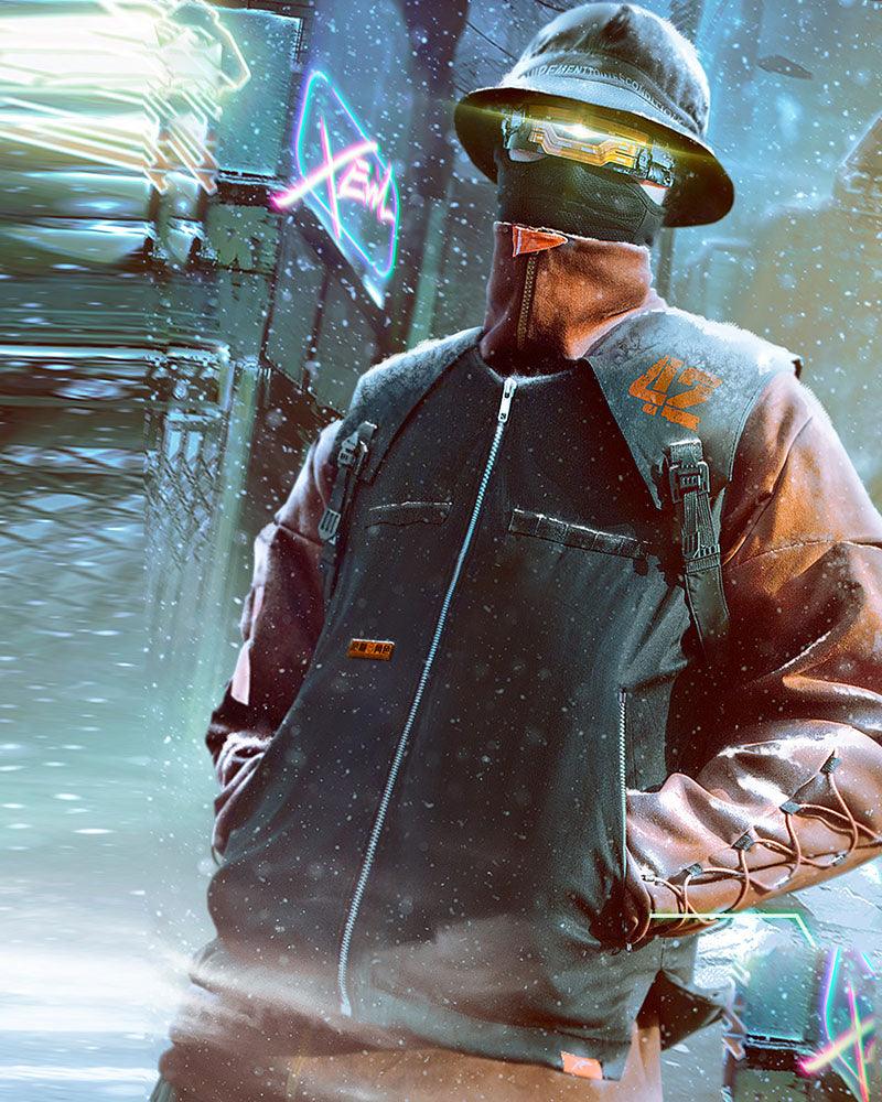 Suede Turtleneck Cyberpunk Hoodie - Techwear Official