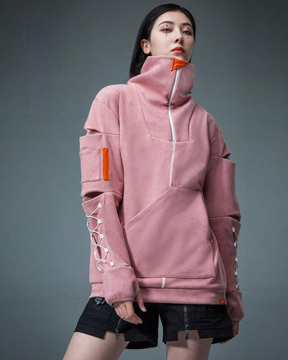 Suede Turtleneck Cyberpunk Hoodie - Techwear Official