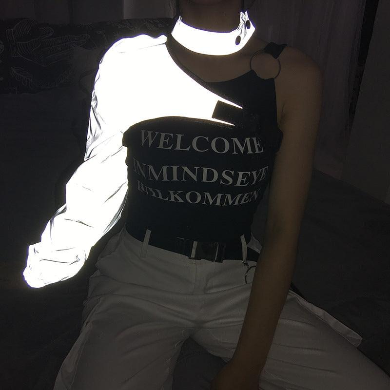 Reflective one shoulder online top