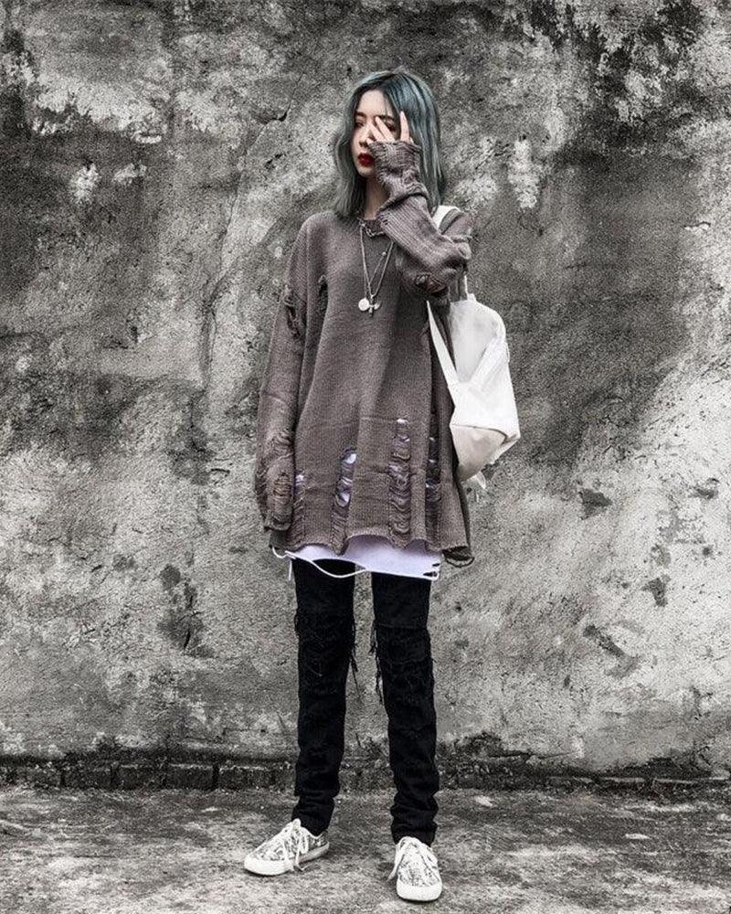 Trendy Punk Tattered Sweater - Techwear Official