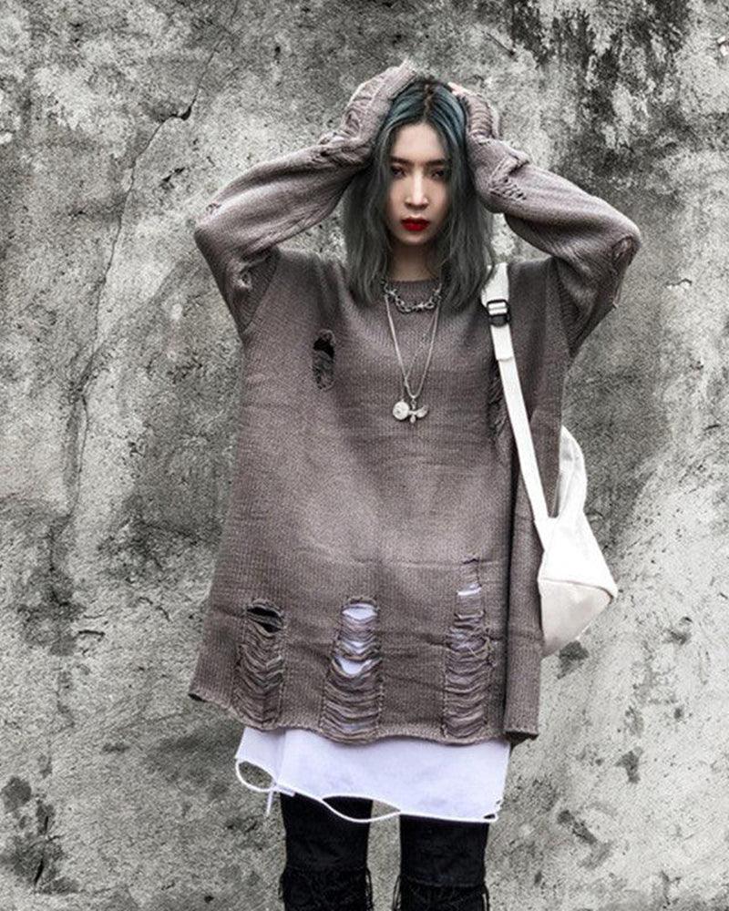 Trendy Punk Tattered Sweater - Techwear Official
