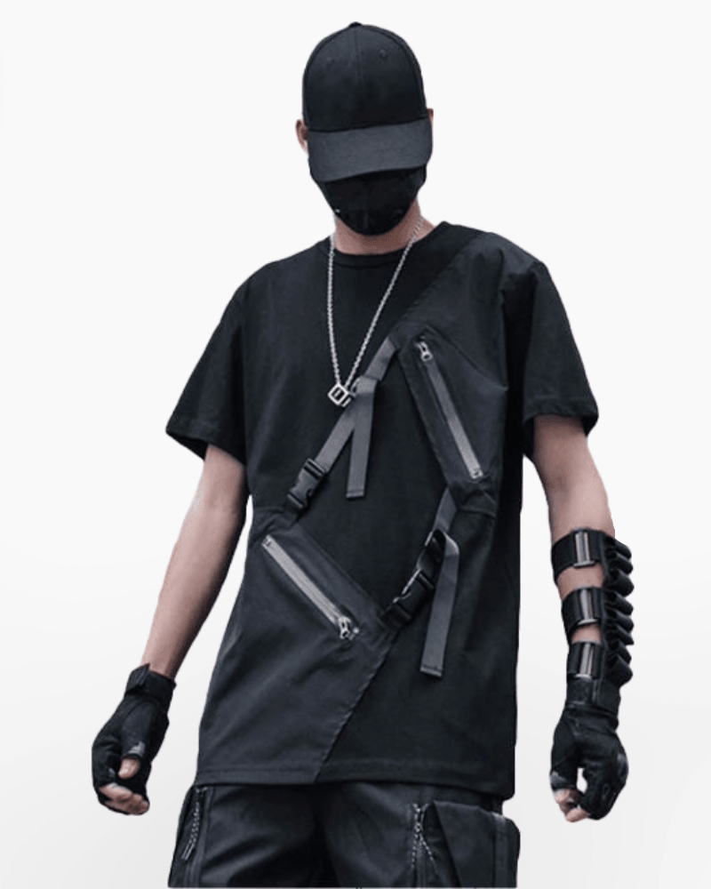 Techwear T-shirts,tactical shirt,mens black tees,cargo t-shirt men&