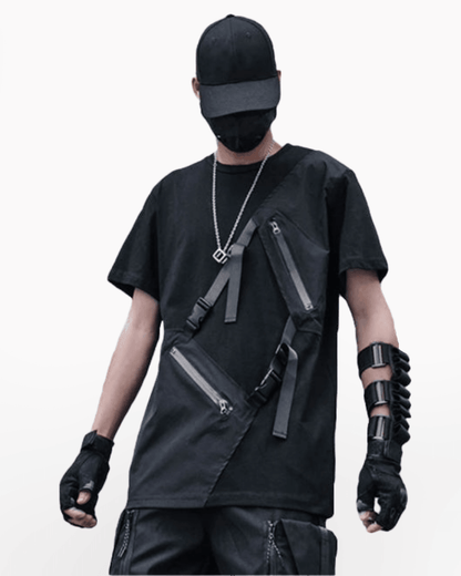 Techwear T-shirts,tactical shirt,mens black tees,cargo t-shirt men&