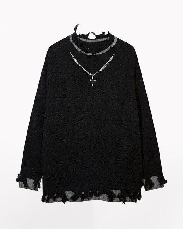 You're The Boss Cross Necklace Sweater - Techwear Official
