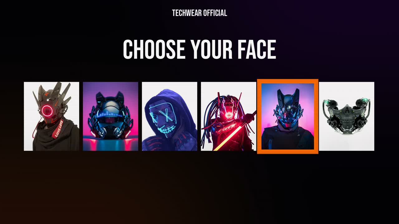 Choose your Halloween character from six cyberpunk masks